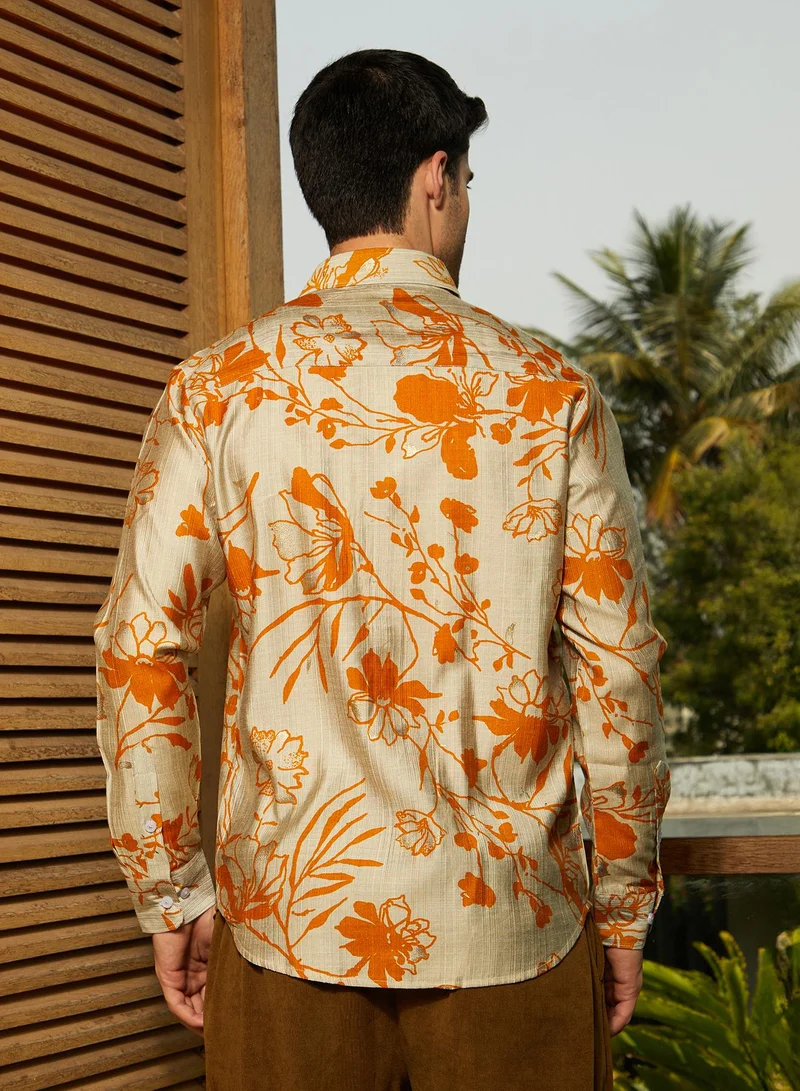 كامبوس سوترا Men's Marigold Yellow Freesia-Imprint Shirt