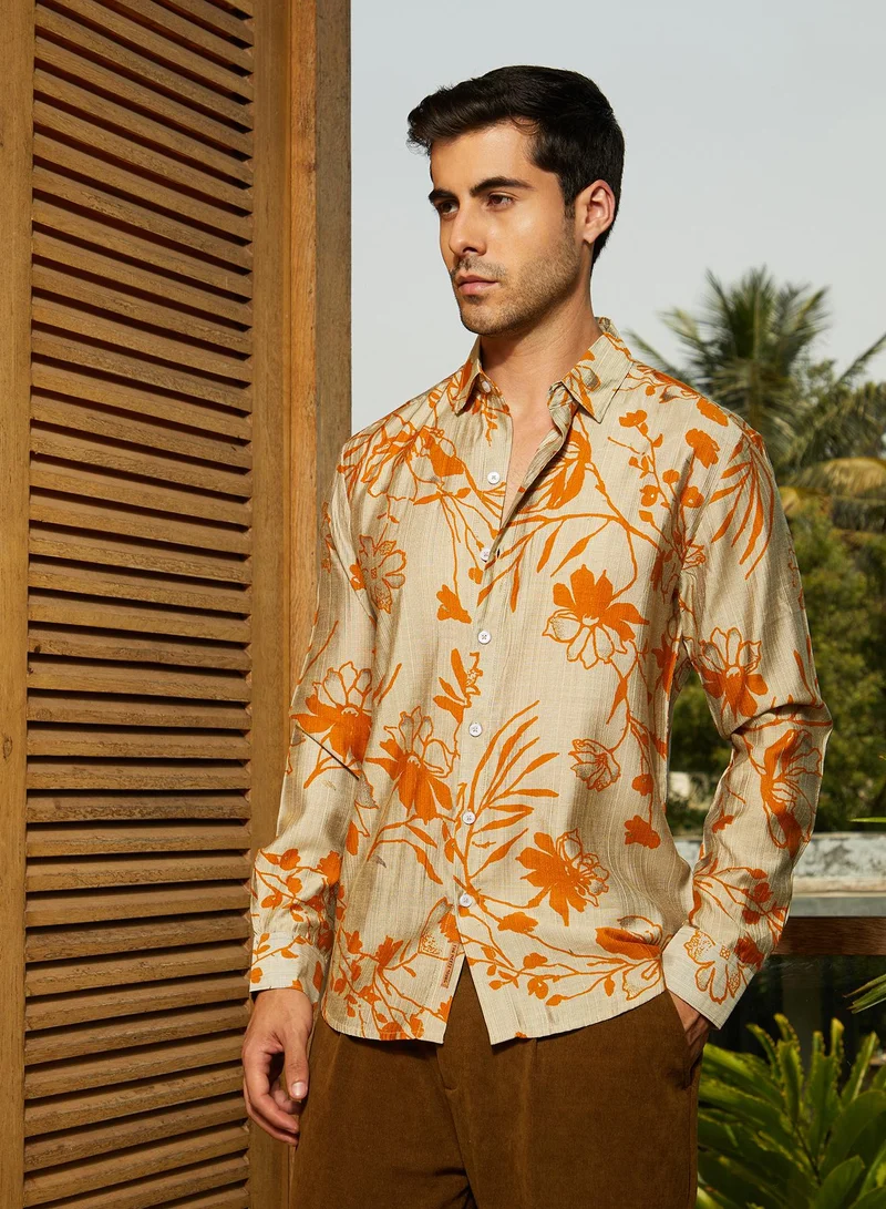 كامبوس سوترا Men's Marigold Yellow Freesia-Imprint Shirt