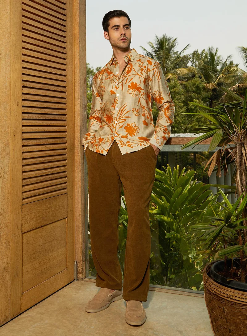 كامبوس سوترا Men's Marigold Yellow Freesia-Imprint Shirt