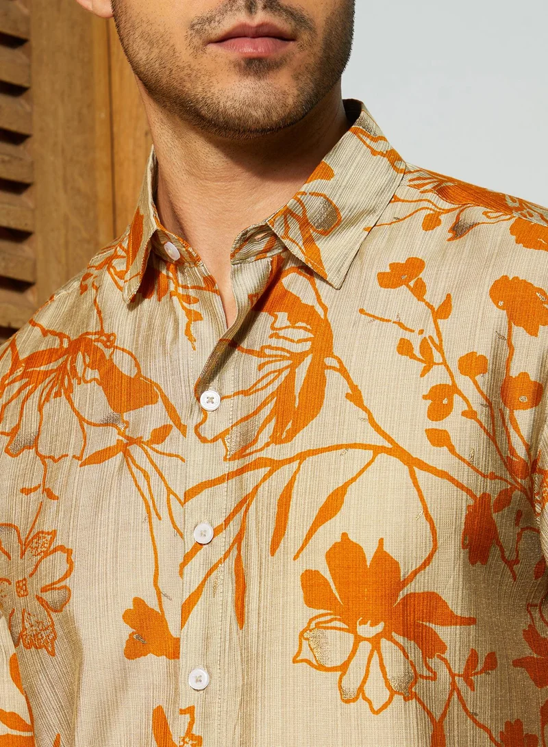 كامبوس سوترا Men's Marigold Yellow Freesia-Imprint Shirt