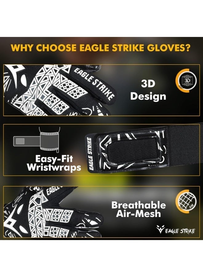 EAGLE STRIKE Soccer Goalie Gloves - Sizes 6 to 10, 4mm German Contact Grip Sticky Latex & Built-in Pro-Level Gloves Wrist Support - Image 2