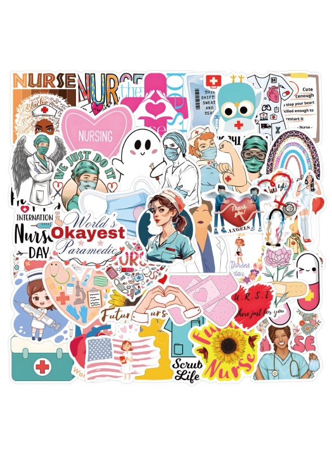 NIBEMINENT 50 Pcs Nurses Deco Kit Waterproof Stickers, High Definition Printing Bright Colors, Suitable for Laptop Skateboard Luggage Water Bottle Guitar DIY - Image 2