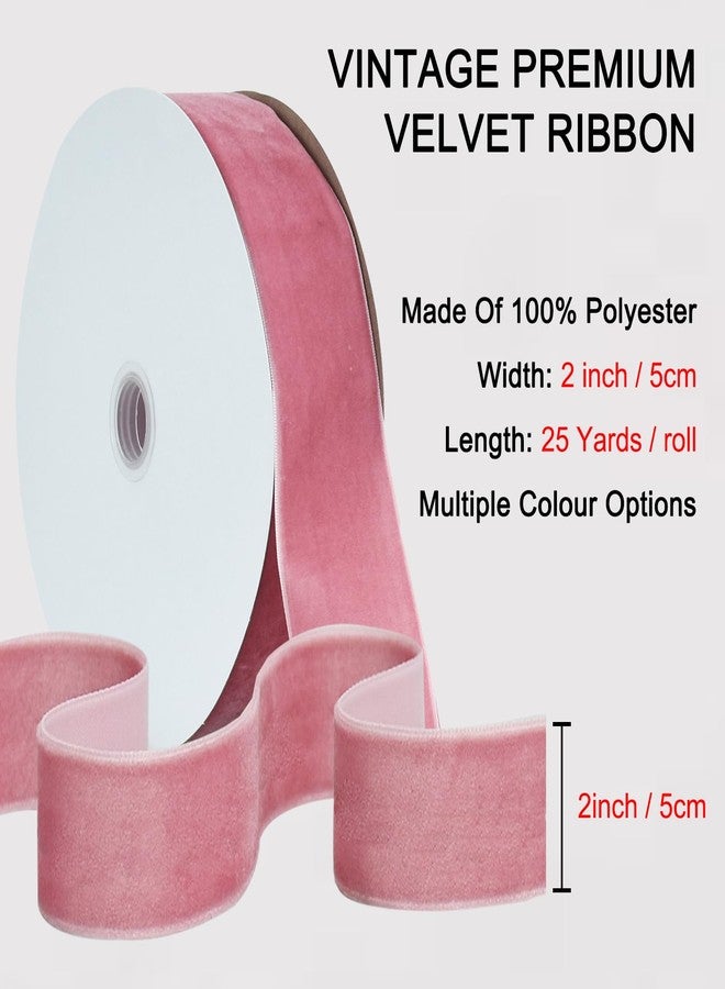 Toniful Velvet Ribbon 51mm x 25 Yards - Classic Velvet Ribbon for Christmas Wreath Decoration, Hand Ornaments, Gift Wrapping and Bow Making, Valentine's Day Bouquet Packaging, Rose Gold - Image 2