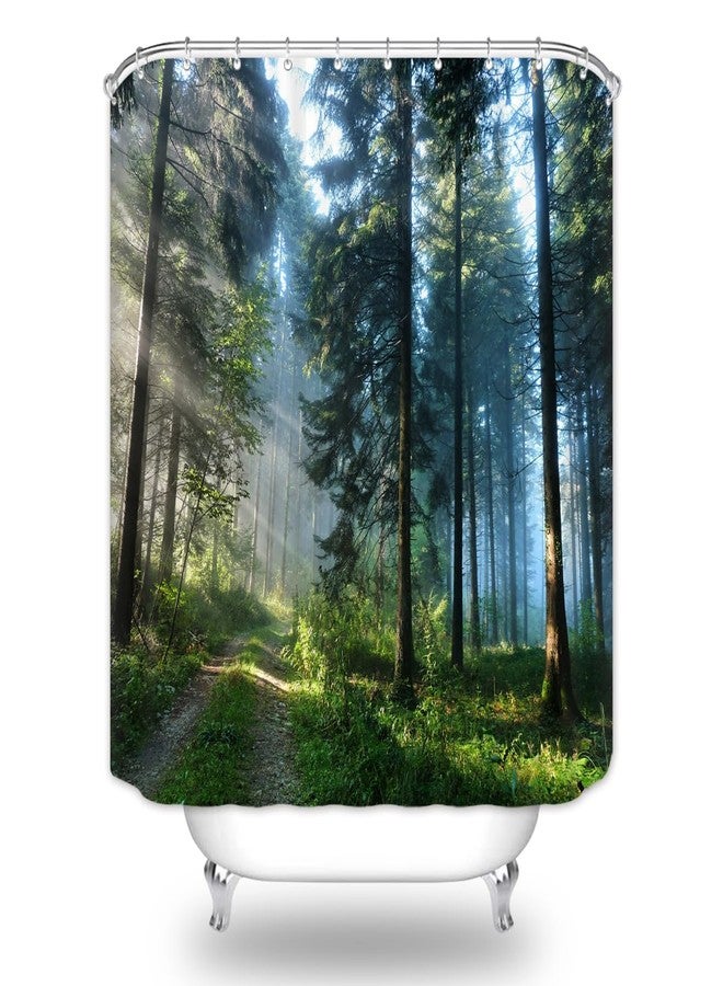 BIYSUC Forest Tree Shower Curtain Green Plant Tall Staight Trees in Sunshine Misty Nature Scenery Landscape Bathroom Decor Waterproof Polyester Fabric 72Lx72W Inch with Hooks - Image 4