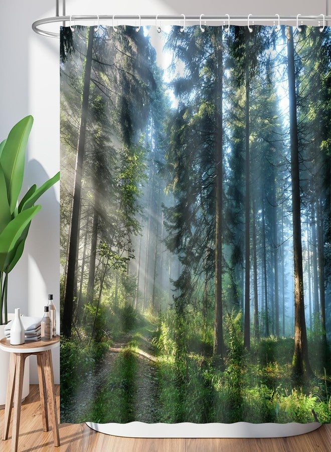BIYSUC Forest Tree Shower Curtain Green Plant Tall Staight Trees in Sunshine Misty Nature Scenery Landscape Bathroom Decor Waterproof Polyester Fabric 72Lx72W Inch with Hooks - Image 5