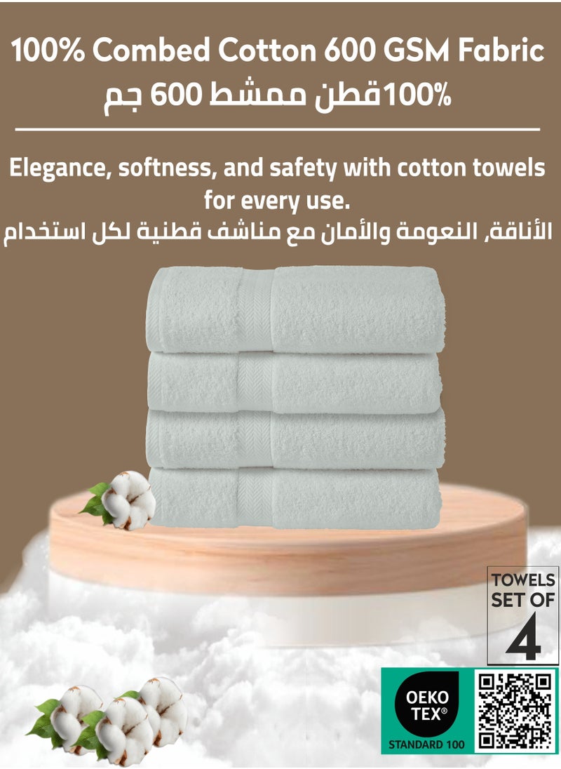 Donetella Premium 100 % Combed Cotton 4-Pcs Hand Towel Set (50 X 90 CM) 600 GSM Super Soft Hand Towel, Highly Absorbent, Quick Dry,Best Towel for Bathroom, Spa And Hotel,Light Grey  - Image 3
