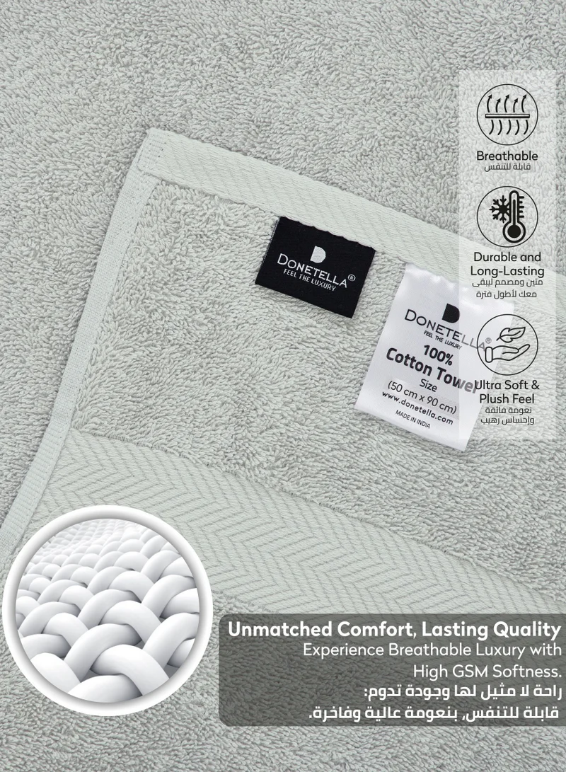 Donetella Premium 100 % Combed Cotton 4-Pcs Hand Towel Set (50 X 90 CM) 600 GSM Super Soft Hand Towel, Highly Absorbent, Quick Dry,Best Towel for Bathroom, Spa And Hotel,Light Grey