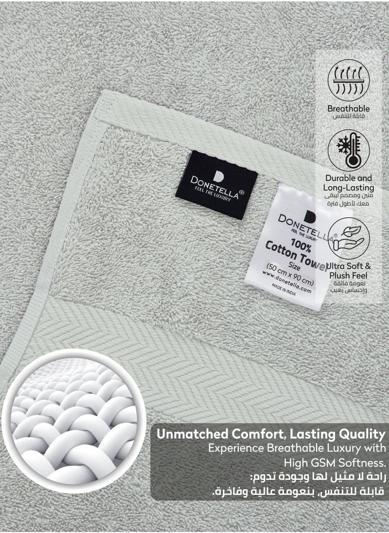 Donetella Premium 100 % Combed Cotton 4-Pcs Hand Towel Set (50 X 90 CM) 600 GSM Super Soft Hand Towel, Highly Absorbent, Quick Dry,Best Towel for Bathroom, Spa And Hotel,Light Grey  - Image 5