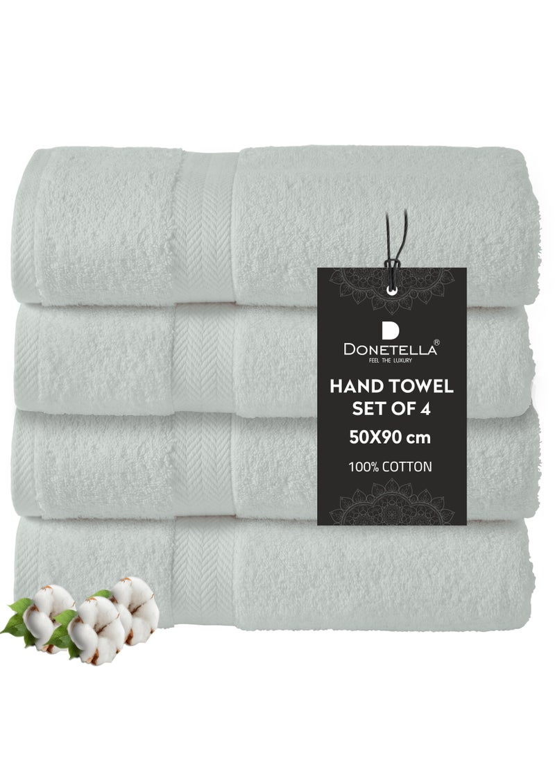 Donetella Premium 100 % Combed Cotton 4-Pcs Hand Towel Set (50 X 90 CM) 600 GSM Super Soft Hand Towel, Highly Absorbent, Quick Dry,Best Towel for Bathroom, Spa And Hotel,Light Grey  - Image 1
