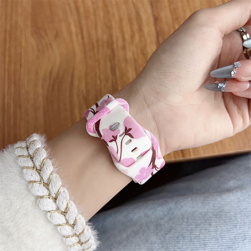 Silicone Watch Strap Case Compatible Apple Ultra 49mm 40mm 41mm Blue Floral Pattern Lightweight - Image 5