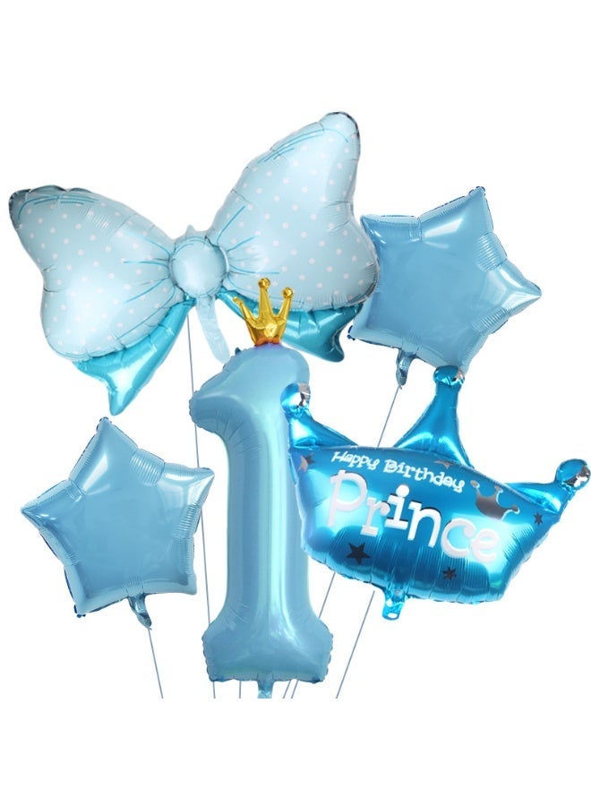 Party 1st birthday party decoration supplies blue bow shape aluminum foil balloon set - Image 1