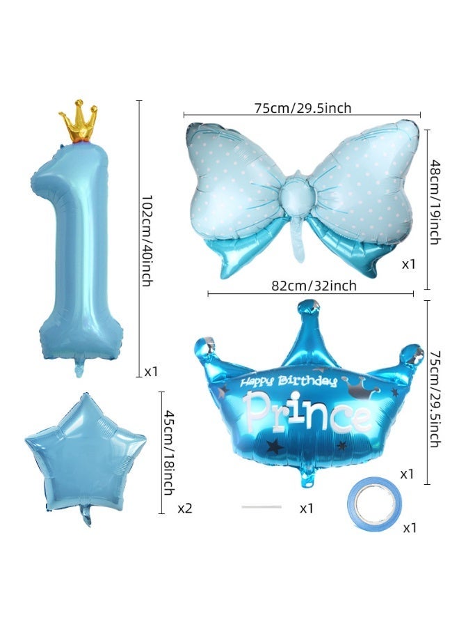 Party 1st birthday party decoration supplies blue bow shape aluminum foil balloon set - Image 3