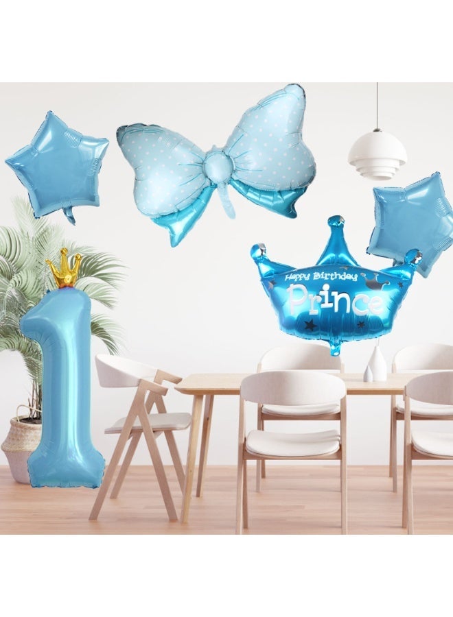 Party 1st birthday party decoration supplies blue bow shape aluminum foil balloon set - Image 2