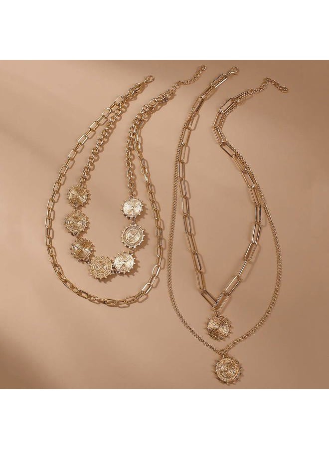 Jumwrit Bohemian Layered Necklace Dainty Chain Choker Necklace Gold Coin Pendant Necklace Statement Long Paperclip Necklace for Women Girls - Image 4
