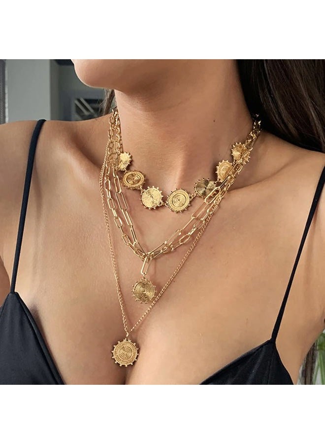 Jumwrit Bohemian Layered Necklace Dainty Chain Choker Necklace Gold Coin Pendant Necklace Statement Long Paperclip Necklace for Women Girls - Image 2