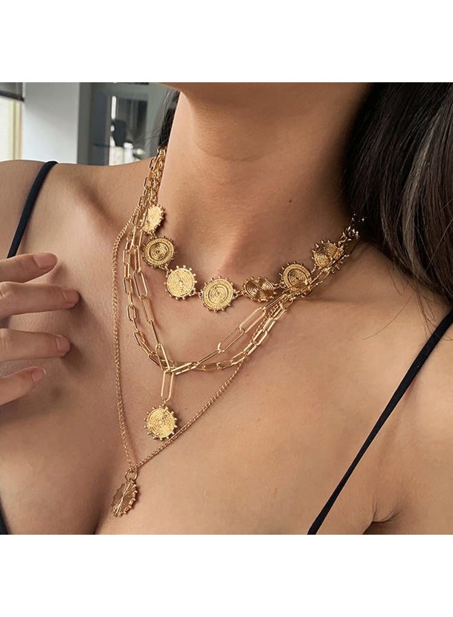 Jumwrit Bohemian Layered Necklace Dainty Chain Choker Necklace Gold Coin Pendant Necklace Statement Long Paperclip Necklace for Women Girls - Image 3