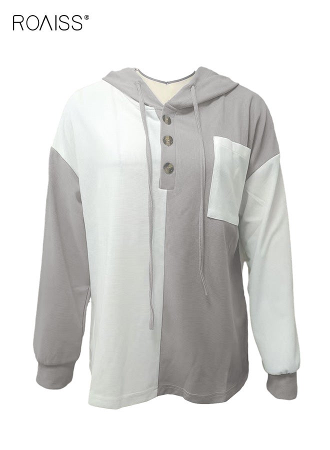رويس ملابس نسائية مريحة بمقاسات كبيرة مع هودي بألوان متعددة وأزرار وجيب ورباط وأكمام طويلة وطبقة كاجوال سهلة الاستخدام لعطلة نهاية الأسبوع للسيدات - Image 4