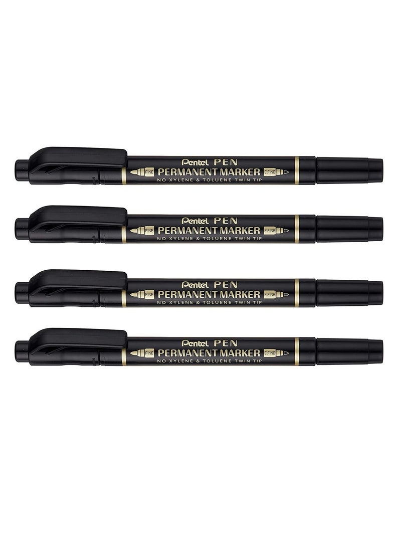 Pentel 4-Piece Twin Tip Permanent Marker Black Ink - Image 1