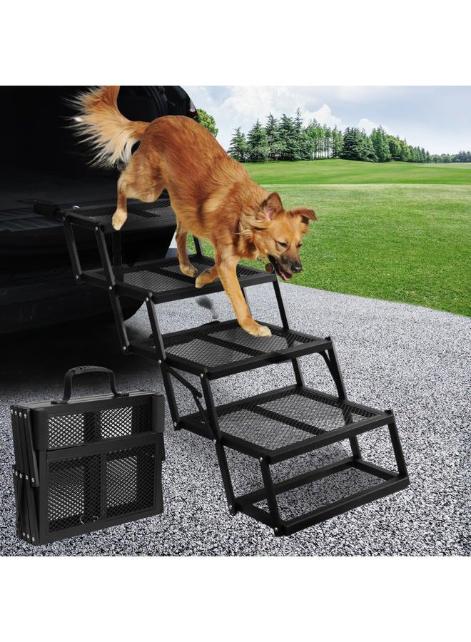 DGSL Dog Ramp for Car, Extra Wide 4 Steps Dog Stairs for Truck, Folding Steps for Dogs with Non-Slip Surface, Pet Loader Dog Steps for Large Dog, SUV, Side Door and Bed (Mesh, 16.9In-4 Steps) - Image 1