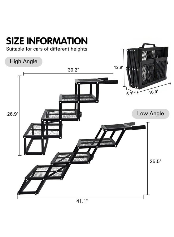 DGSL Dog Ramp for Car, Extra Wide 4 Steps Dog Stairs for Truck, Folding Steps for Dogs with Non-Slip Surface, Pet Loader Dog Steps for Large Dog, SUV, Side Door and Bed (Mesh, 16.9In-4 Steps) - Image 2