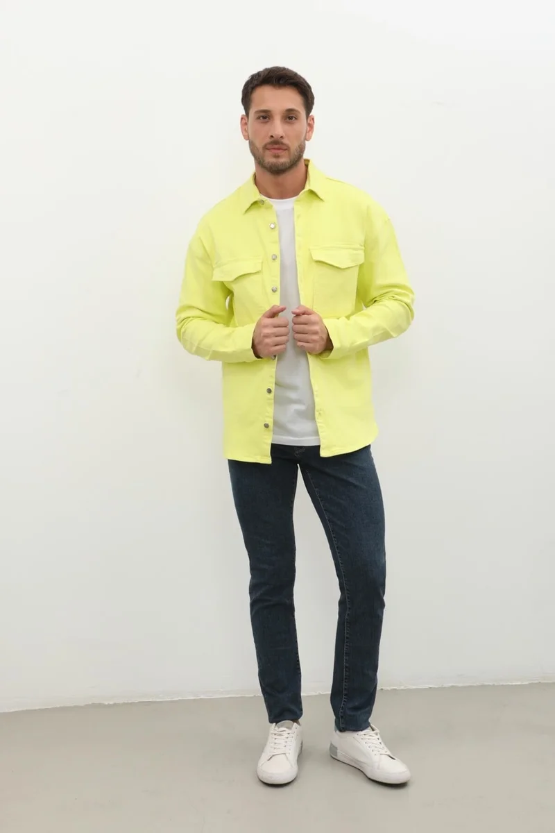 Banny Jeans Mens Oversize Jean Shirt Neon Green