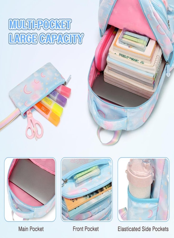 Scothen Rainbow Butterfly Girls Backpacks with Lunch Bag Pencil Case Set, Blue, 11.8*7.1*18.1 inches - Image 4