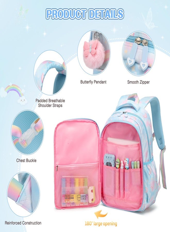 Scothen Rainbow Butterfly Girls Backpacks with Lunch Bag Pencil Case Set, Blue, 11.8*7.1*18.1 inches - Image 3