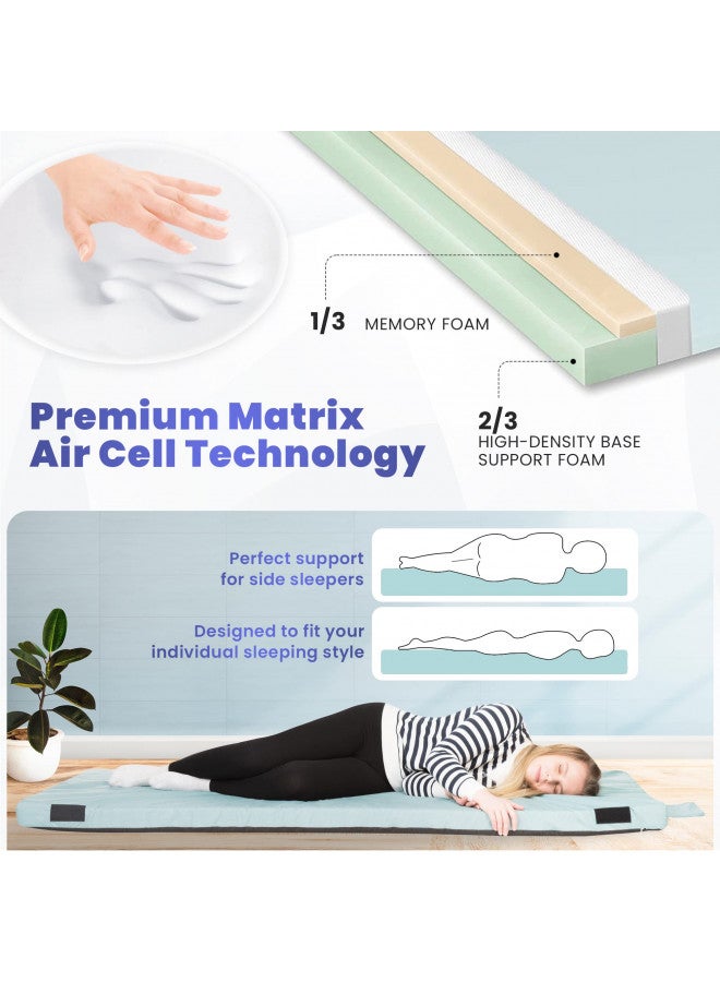 hazli Matrix Cell Memory Foam Camping Mattress Pad, Roll Up Floor Mattress for Adults, Bed Roll, Camp Sleeping Mat Pad, Cot Mattress Pad, Car Portable Rollaway Bed, Foldable Guest Bed - Image 1