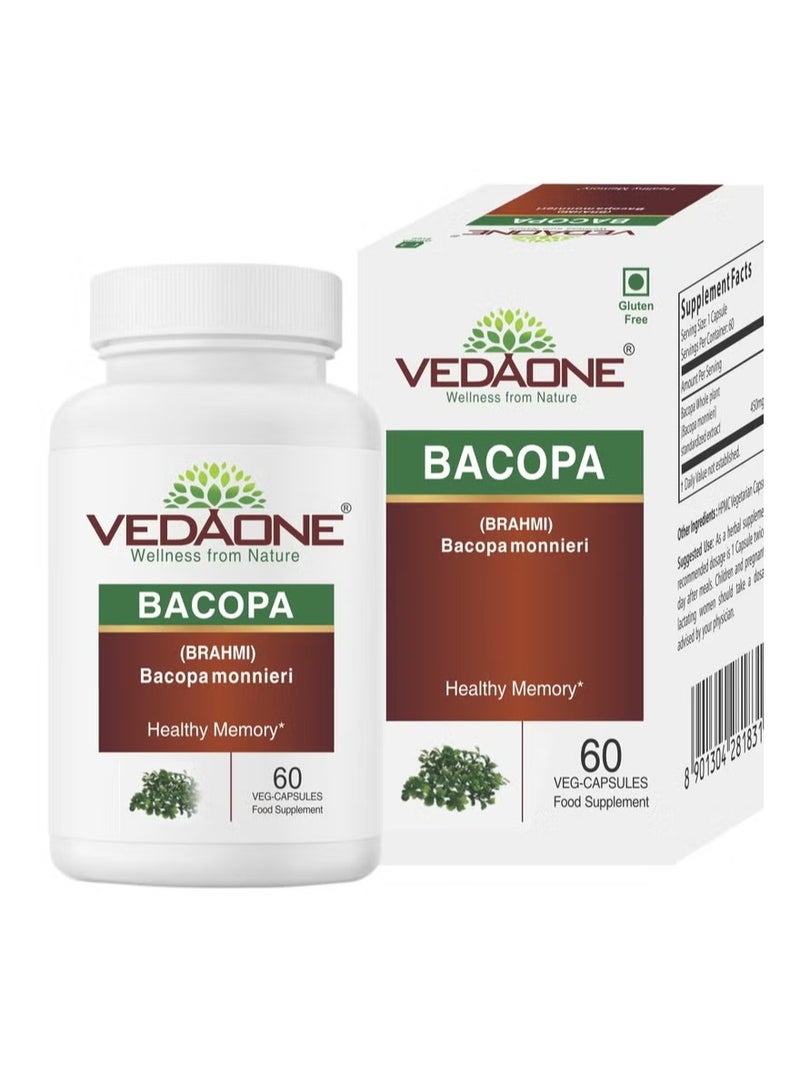 VEDAONE Natural Bacopa monnieri (Brahmi) Veg Capsules | 450mg | 60 Capsules | Organic Supplement for Brain Health - Image 1