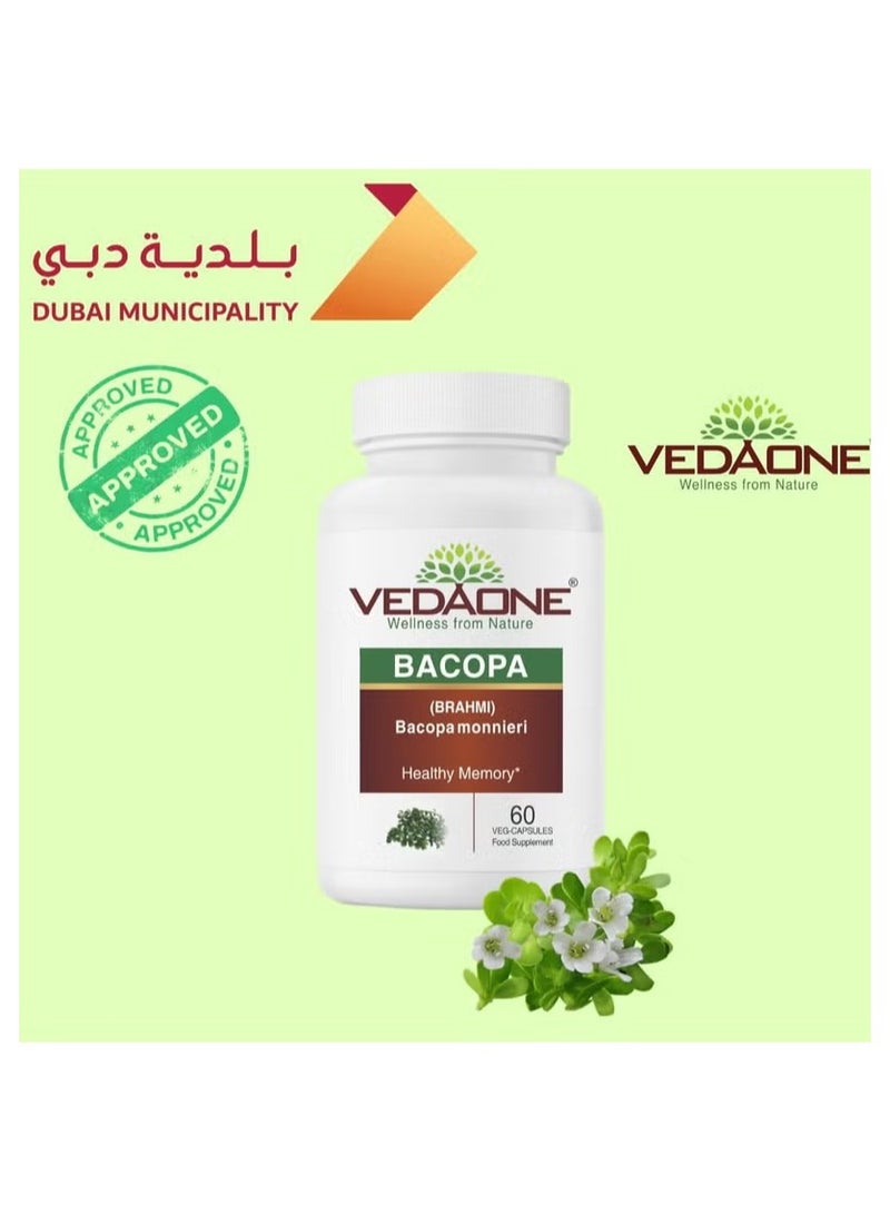 VEDAONE Natural Bacopa monnieri (Brahmi) Veg Capsules | 450mg | 60 Capsules | Organic Supplement for Brain Health - Image 2