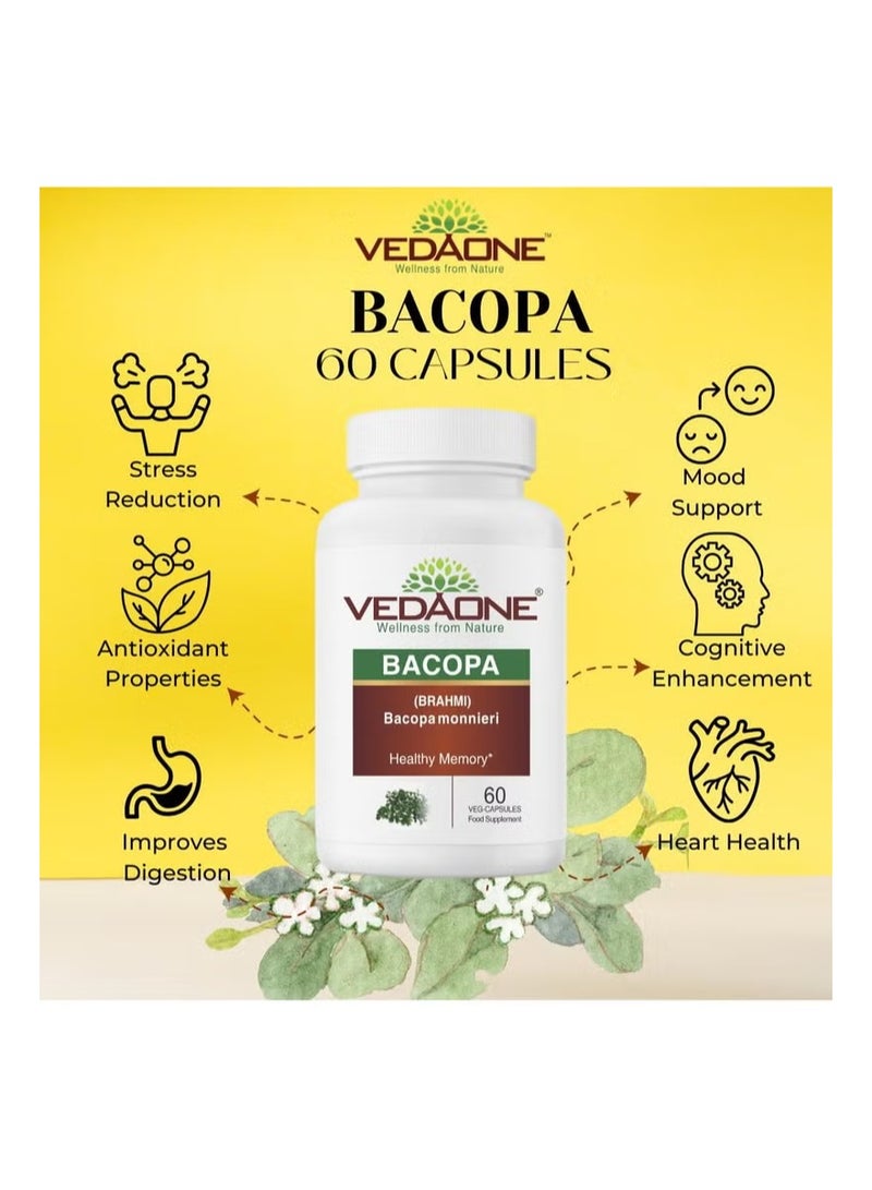VEDAONE Natural Bacopa monnieri (Brahmi) Veg Capsules | 450mg | 60 Capsules | Organic Supplement for Brain Health - Image 3