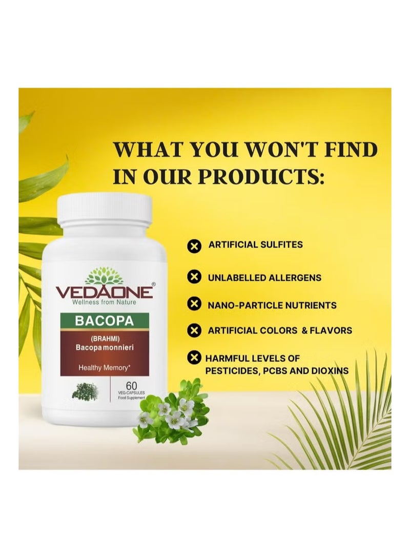 VEDAONE Natural Bacopa monnieri (Brahmi) Veg Capsules | 450mg | 60 Capsules | Organic Supplement for Brain Health - Image 5