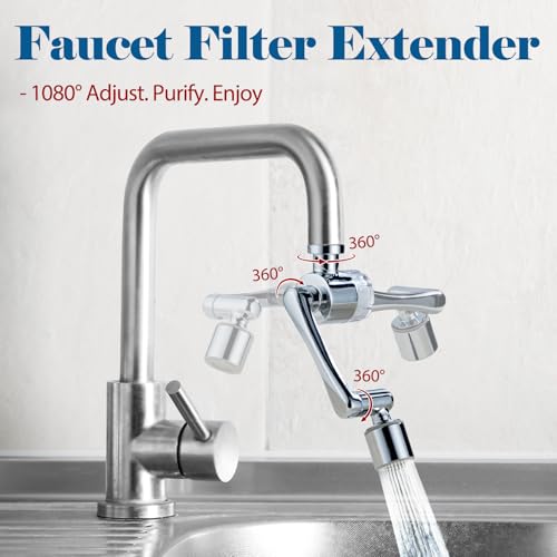 klleyna Sink Water-Filter 1080-Rotating Faucet Extender - Kitchen Bathroom Swivel Faucet Aerator, Water Filter with Active Carbon for Water Purifier System & Skin Care, Kitchen Faucet Filter Tap Attachment - Image 2