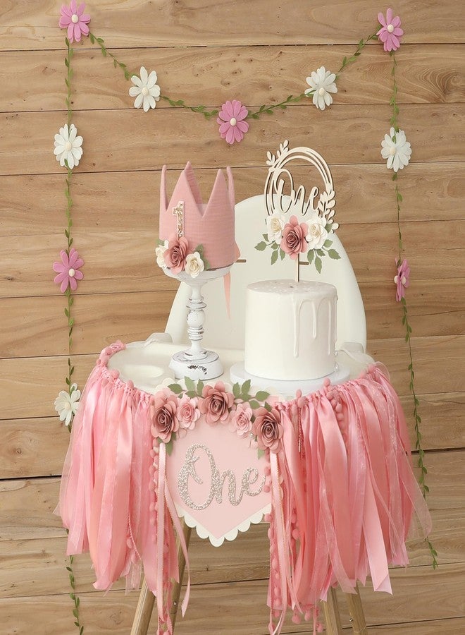 DCJHFJ Vintage Pink 1st Flower High Chair Banner Girl Birthday Party Decoration With Birthday Hat - Image 3