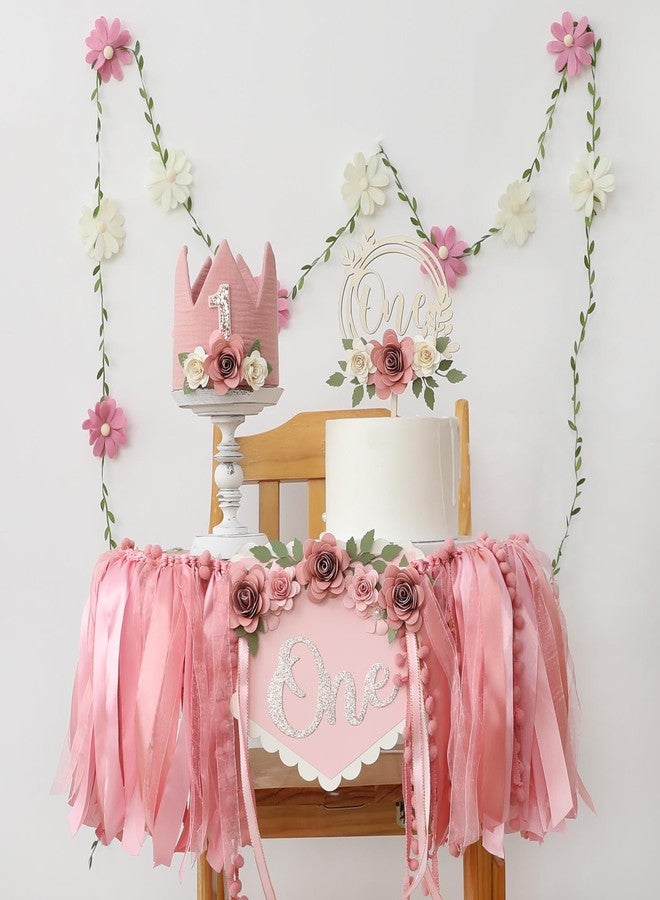 DCJHFJ Vintage Pink 1st Flower High Chair Banner Girl Birthday Party Decoration With Birthday Hat - Image 4