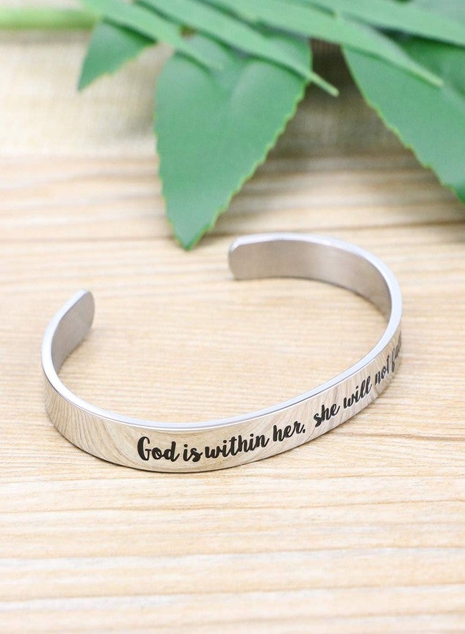 Memgift God is Within Her She Will not Fall Christian Bracelets for Women Inspirational Gifts for Her Bible Verse Jewelry Cuff Bangle - Image 2
