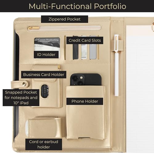 BLU MONACO Peach Beige Vegan Leather Padfolio Professional Portfolio Binder with Magnetic Closure and Gold Trim 85 x 11 Business Organizer Case for Women - Image 3