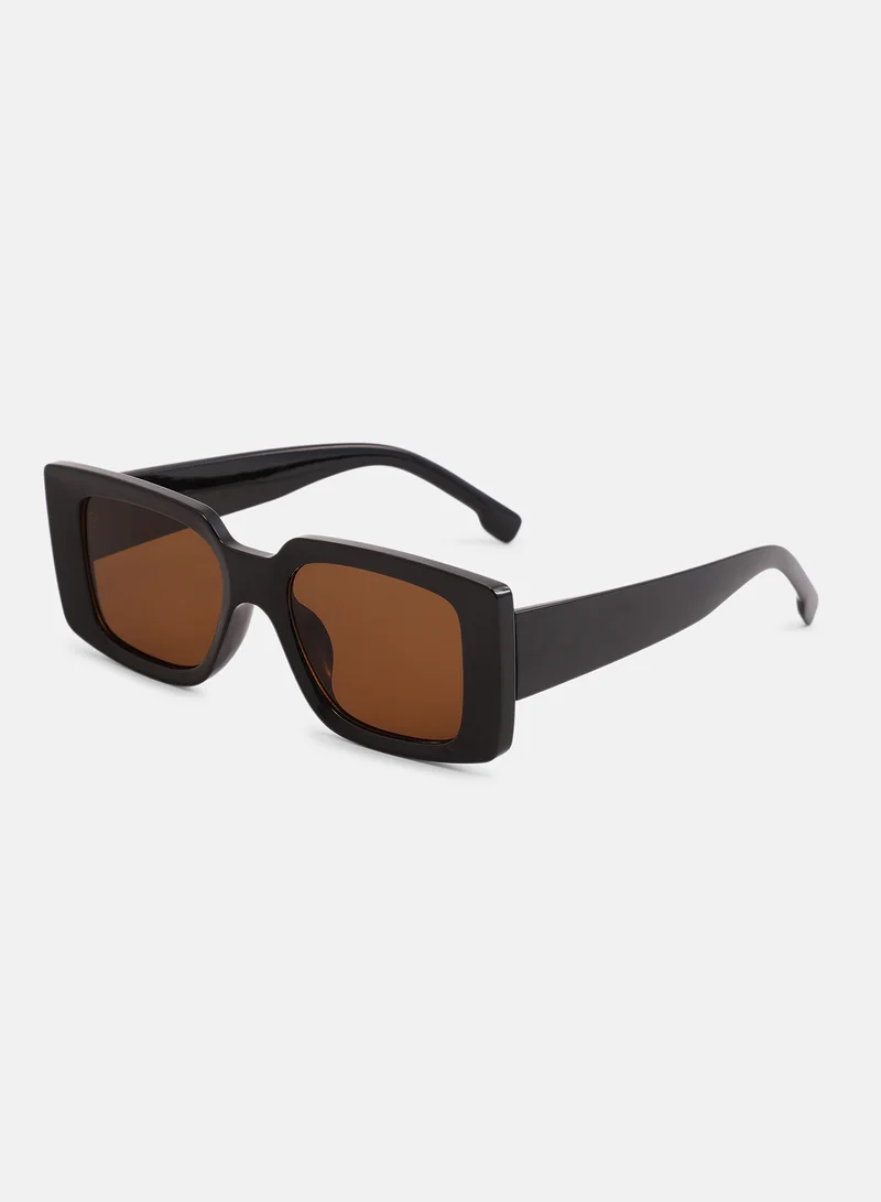 Haute Sauce Women's The Chunky-Retro Rectangular Sunglass - Onyx Black