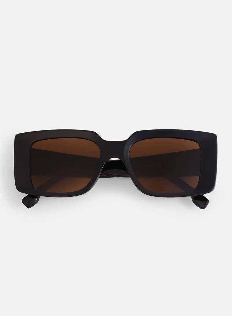 Haute Sauce Women's The Chunky-Retro Rectangular Sunglass - Onyx Black