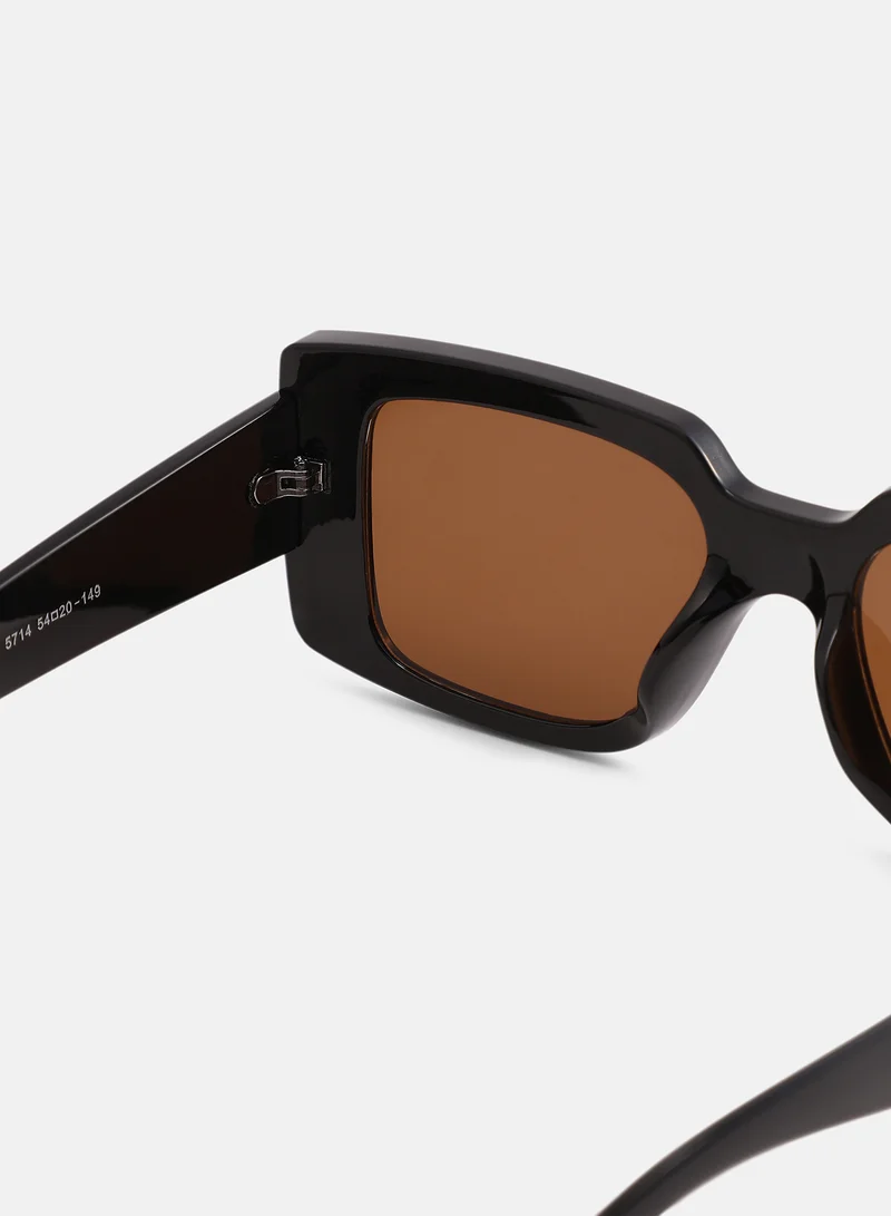 Haute Sauce Women's The Chunky-Retro Rectangular Sunglass - Onyx Black