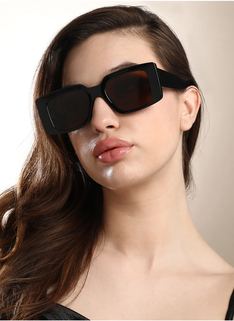 Haute Sauce Women's The Chunky-Retro Rectangular Sunglass - Onyx Black