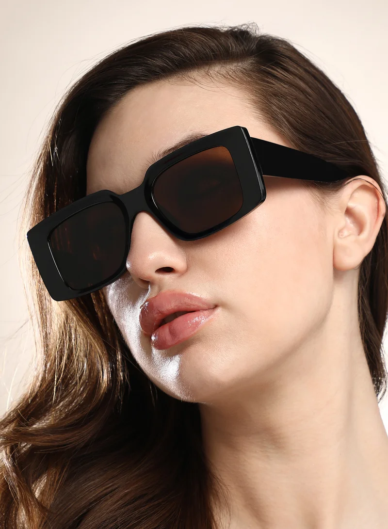 Haute Sauce Women's The Chunky-Retro Rectangular Sunglass - Onyx Black