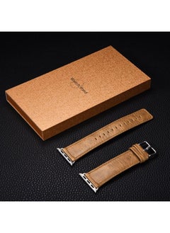 Generic For Apple Watch Apple Watch Strap IWatch Crazy Horse Pattern Genuine Leather With Wooden Box Packaging-Color:Round Tail 38mm/40mm/41mm/42mm(series 10) Dark Brown  - Image 4