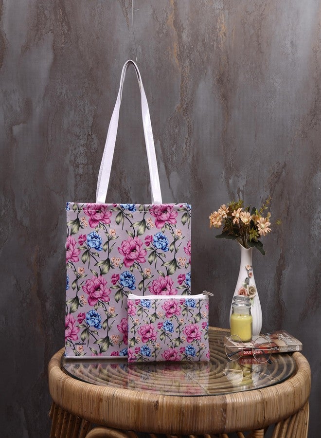 PentaDeco Floral Design Tote Bag | Large Capacity Glossy Finish Handbag with Mini-Pouch | Handcrafted Floral Print Shopper Bag | Stylish Carry-All Purse - Image 2