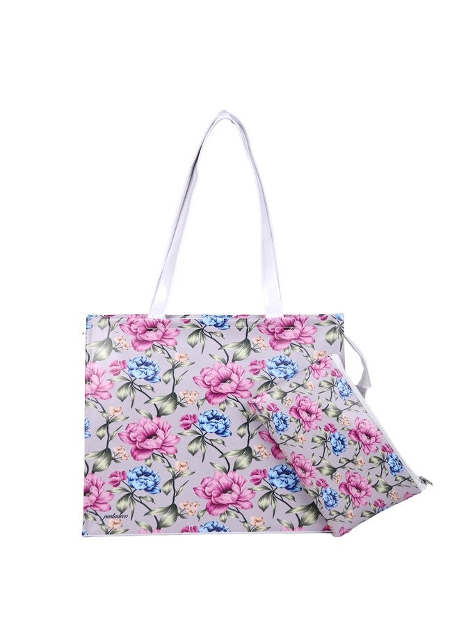 PentaDeco Floral Design Tote Bag | Large Capacity Glossy Finish Handbag with Mini-Pouch | Handcrafted Floral Print Shopper Bag | Stylish Carry-All Purse - Image 1