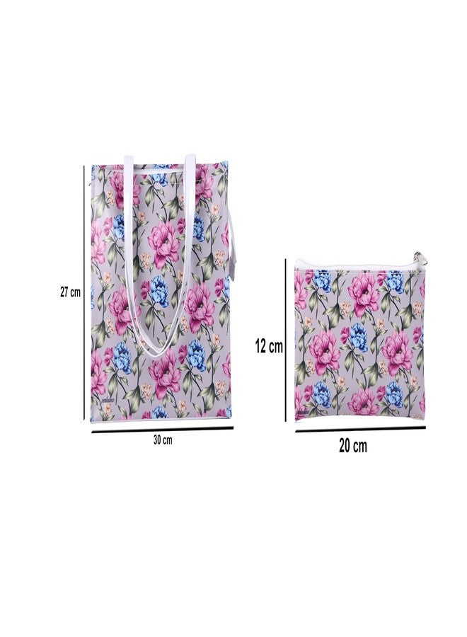 PentaDeco Floral Design Tote Bag | Large Capacity Glossy Finish Handbag with Mini-Pouch | Handcrafted Floral Print Shopper Bag | Stylish Carry-All Purse - Image 3