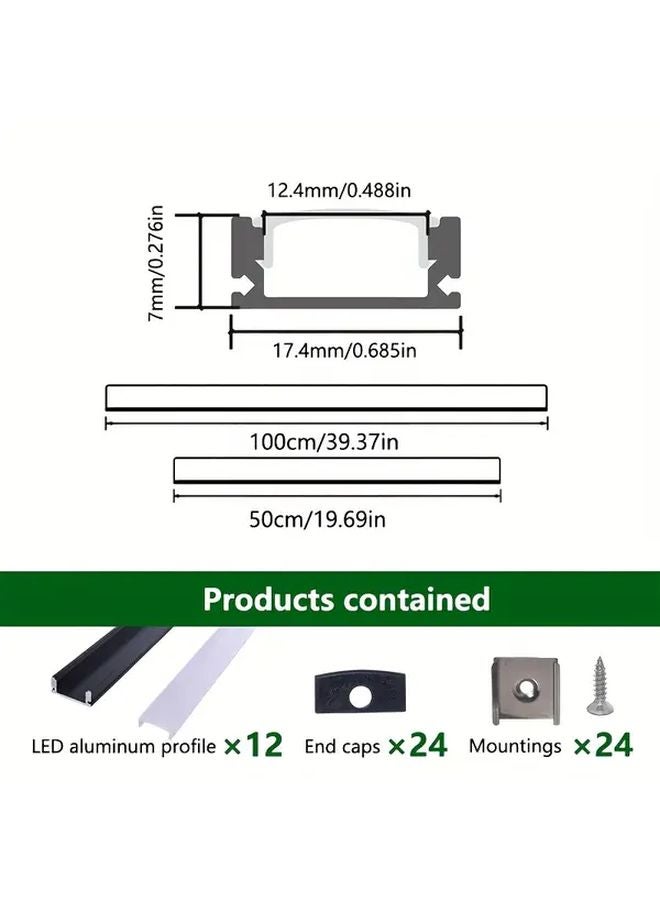 12pcs 50cm Black Aluminum LED Track Lighting System With Mounting Clips - Image 4
