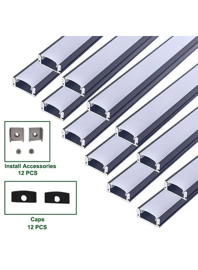 12pcs 50cm Black Aluminum LED Track Lighting System With Mounting Clips - Image 1