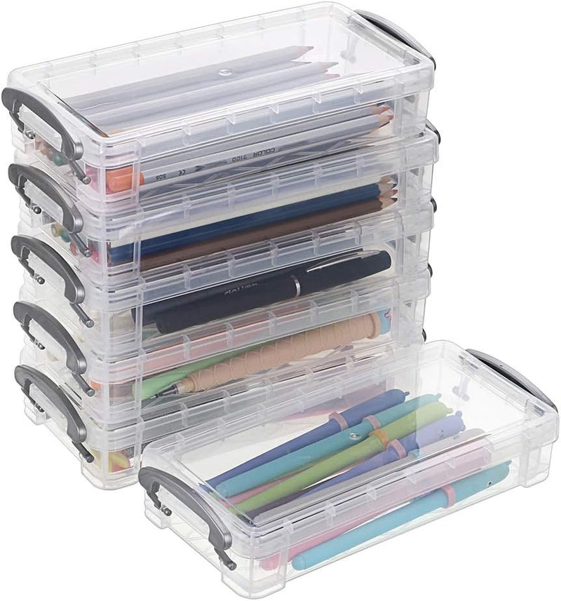 BTSKY Large Capacity Pencil Box - 6 Pack Clear Storage Organizer for Office Supplies and Art Tools - Image 1
