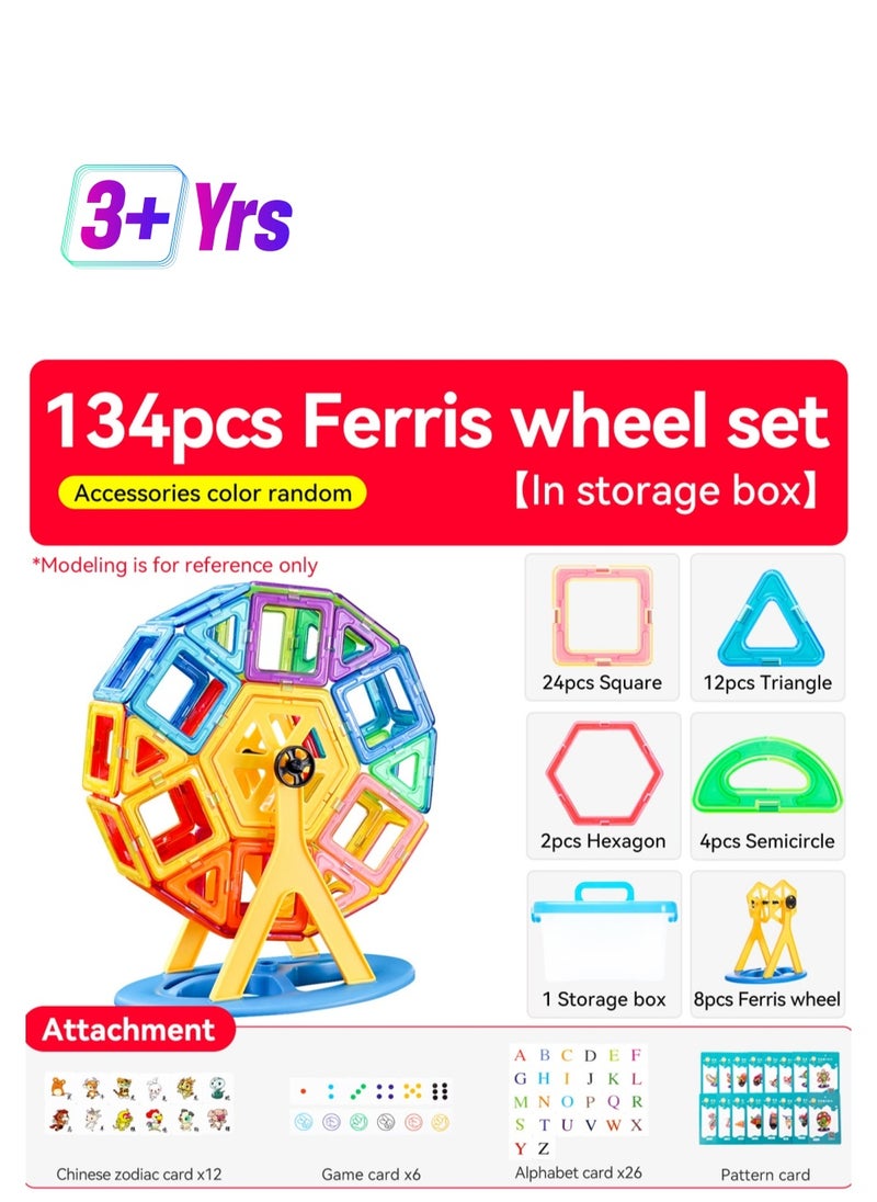 134 Pieces Ferris Wheel Magnet Building Blocks Children'S Magnetic 3d Toy Set Sensory Creative Game Education Suitable For Boys And Girls Over 3 Years Old  - Image 1